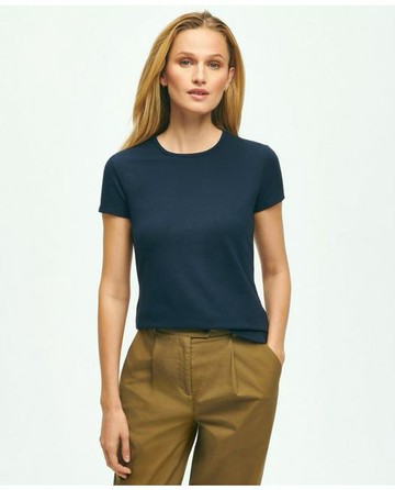 Brooks Brothers Women's Elevated Cotton Modal Pique T-Shirt | Navy | Size XS