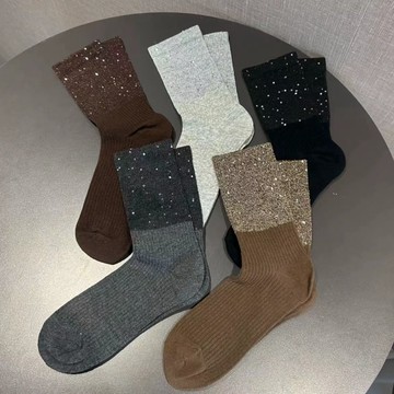 亮片襪子女韓版滿天星秋冬重工新款堆堆純色百搭洋氣ins中筒棉襪