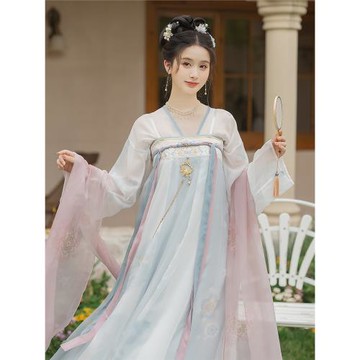 云藏月繡蘿黛原創唐制藍色齊胸破裙漢服女款春夏成人古裝改良披帛