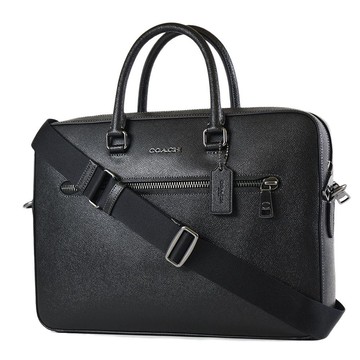 COACH 男款 素面防刮拉鍊手提斜背二用公事包-黑色