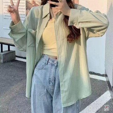 🎈流行女裝🎈襯衫法式肌理設計春秋感小衆新款冪式薄款襯衣長袖外套防曬開衫