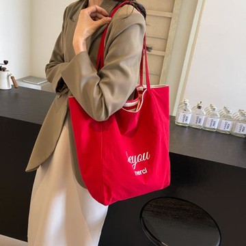 條紋帆布包包女韓版慵懶風托特包休閑百搭雙面多用大容量單肩包