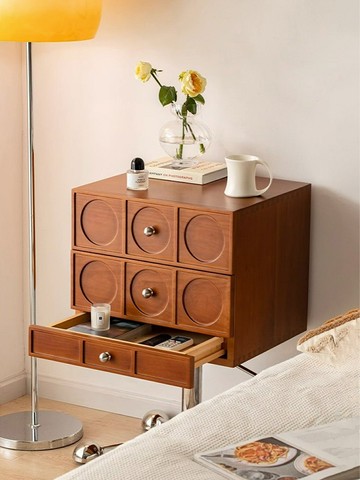 免運速發開發票 復古實木床頭柜投影儀放置柜客廳可升降旋轉邊柜中古斗柜唱片收納