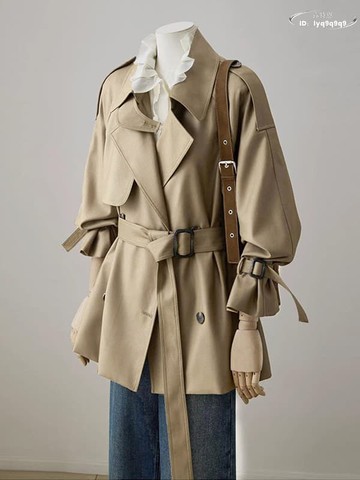 【店家優選】秋季新款雙排扣小個子高級感卡其色英倫大衣