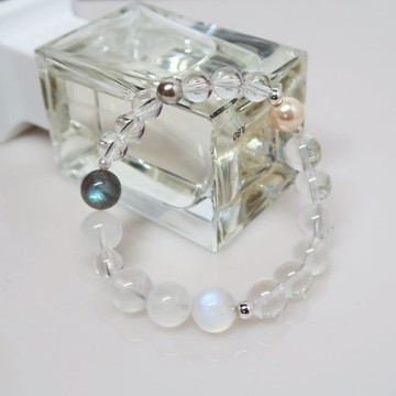 【月靈】月光石 白幽靈 白水晶 天然石手鏈