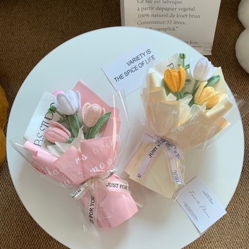 成品花花🌷 開花鬱金香毛線鉤針編織永生花束創意閨蜜生日情人母親節禮物成品 母親節禮物 交換禮物