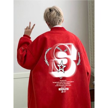 麂皮絨外套男款春秋潮流美式復古vintage棒球服青少年飛行員夾克