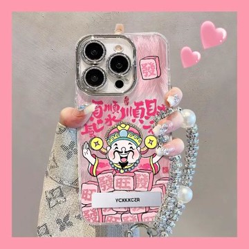 順風順水順財神適用蘋果16promax手機殼新款彩繪iphone15pro卡通高級感女14個性創意13硅膠全包16防摔保護套