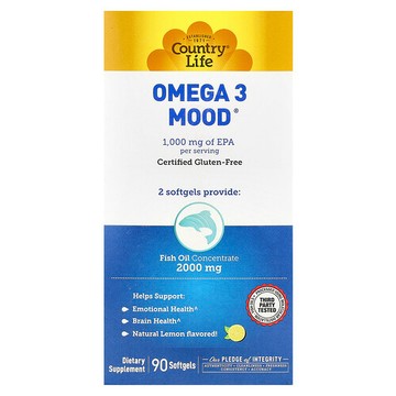 Country Life, Omega 3 Mood® 軟膠囊，天然檸檬味，90 粒
