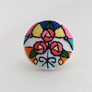 粉色玫瑰彩繪玻璃風格刺繡胸針