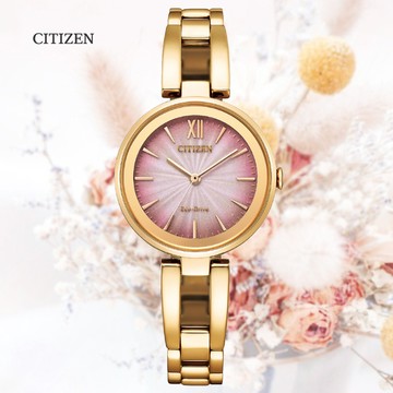 CITIZEN 星辰 LADYS 光動能 簡約淑女腕錶-金沙粉 28mm (EM0809-83Z)