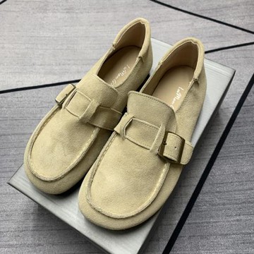 磨砂真皮平底博肯鞋女2026年新款復古丑萌鞋懶人一腳蹬樂福單鞋女