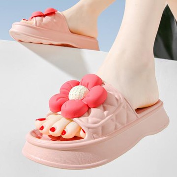 踩屎感拖鞋女夏新款可愛花朵厚底室內浴室洗澡防滑防臭沙灘涼拖鞋
