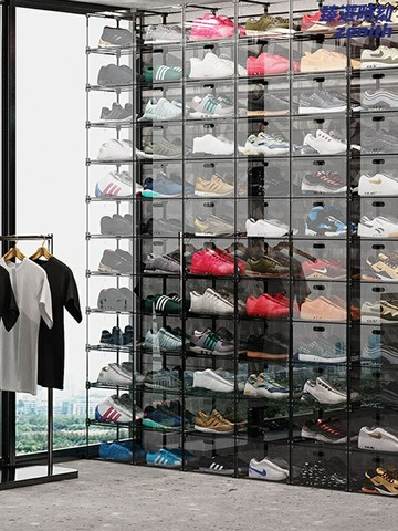 【磁吸側開】透明鞋盒 球鞋收納盒 鞋牆展示櫃 亞克力鞋櫃 拼裝鞋架 多層疊加 防塵防潮 可定製尺寸 潮玩收藏必備