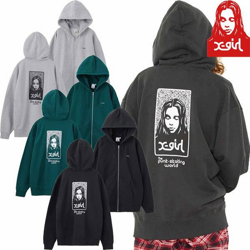 エックスガール X-GIRL NOISE FACE ZIP UP SWEAT HOODIE ノイズ