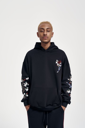 Niepce 花鳥刺繡帽T/長袖/情侶帽T