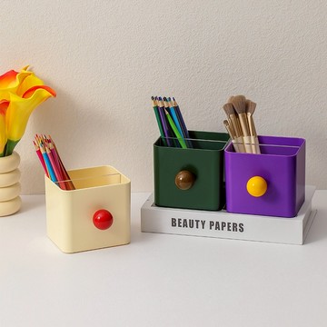 撞色分隔桌面收納盒 筆桶 刷具桶 收納桶 分類收納筒 桌上置物架 置物盒 文具整理盒