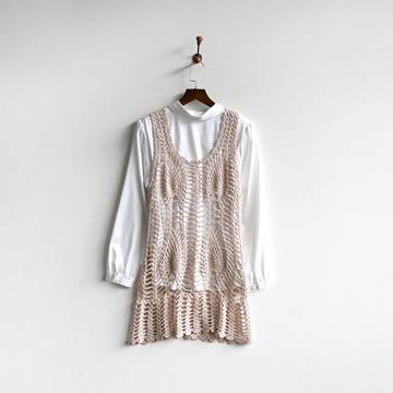 【蛋植物古著】杏彩鏤空針織古著背心