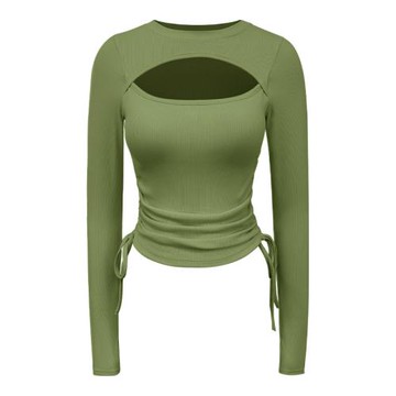 多巴胺長袖瑜伽服女鏤空針織打底衫運動透氣抽繩緊身長袖t恤上衣