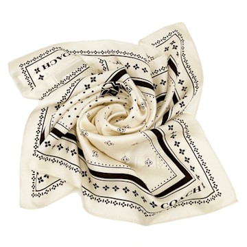 COACH 馬車LOGO100%蠶絲絲巾方巾圍巾(點點米白)