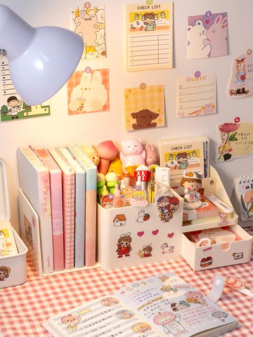小槑同學 書立筆筒多功能辦公室學生桌面兒童女ins可愛精致簡約筆桶現代創意大容量文具收納盒女孩女生日系