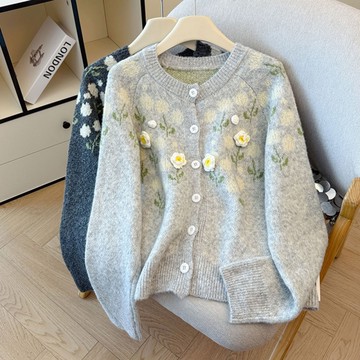 ＊ORead＊立體玫瑰花圓領針織開衫毛衣外套(2色F碼)