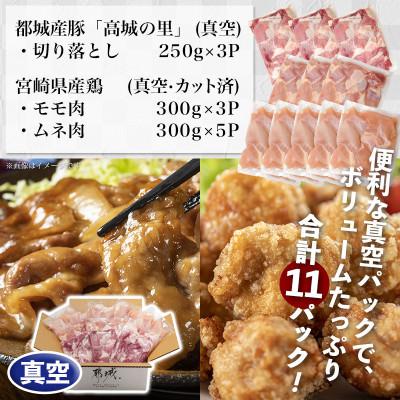 ふるさと納税 都城市 「高城の里」豚切り落とし宮崎県産鶏モモ・ムネ3.15kgセット