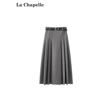 韓都衣舍黑色高腰百褶半身裙百搭中長款顯瘦A字西裝裙子新款高級