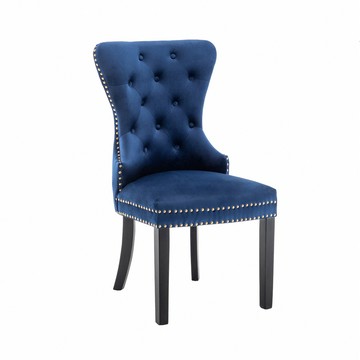 E-home Lonnie朗尼絨布拉扣鉚釘木質腳休閒餐椅-四色可選藍色