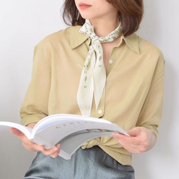 雨朵雙縐真絲桑蠶絲圍巾綠色尖角菱形小長條絲巾飄帶夏季百搭薄款