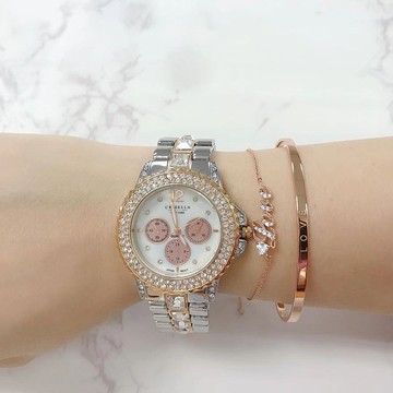 優雅閃爍鋯石金屬石英女手錶配手鏈手鐲套裝