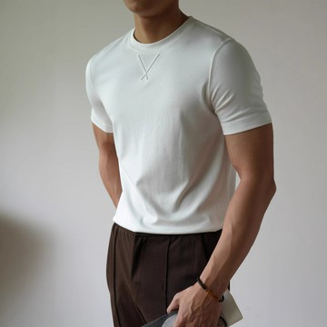 輕奢高端絲光棉短袖T恤 男士夏季3D壓花涼感抗菌純色上衣