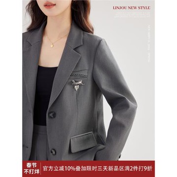 玲玖灰色西裝外套女春秋2025新款小個子高級感氣質休閑小西服上衣
