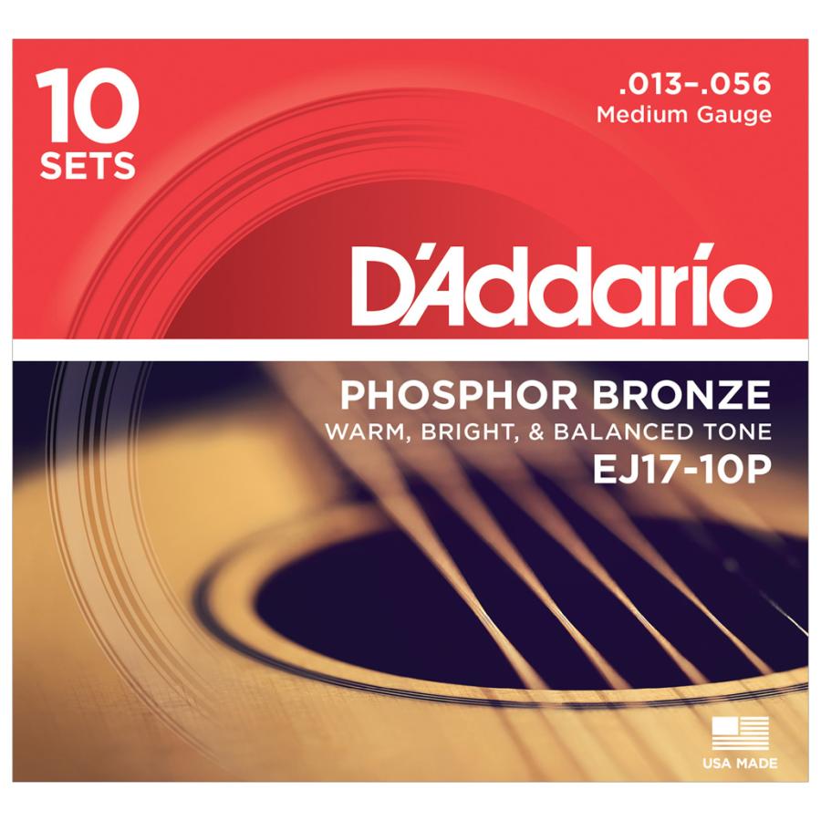 D'Addario D Addario ダダリオ アコースティックギター弦 フォスファーブロンズ Medium .013-.056 10set EJ17-10P