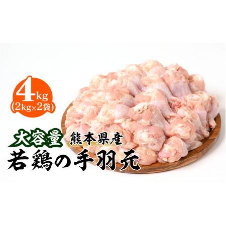 ふるさと納税 大容量 熊本県産 若鶏の手羽元 合計4kg（2kg×2袋）鶏肉 熊本県八代市