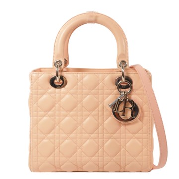 【二手名牌BRAND OFF】Dior 迪奧【一口價】粉色 羊皮 籐格紋 Lady Dior 兩用包 銀扣 CAL44551