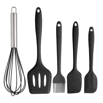 【白魔女工坊】烘培廚具五件組(打蛋器/油刷/鍋鏟/大小刮刀)-黑色