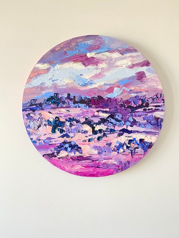 春天 圓形畫布油畫 抽像風景 櫻花 櫻花盛開 牆壁裝飾理念