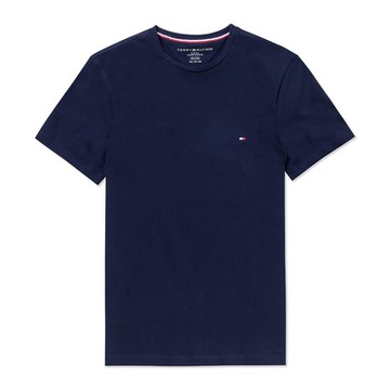 TOMMY 熱銷圓領刺繡Logo素面短袖T恤-深藍色