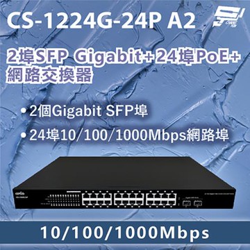 昌運監視器 CERIO 智鼎 CS-1224G-24P A2 2埠SFP Gigabit+24埠PoE+網路交換器10/100/1000Mbps