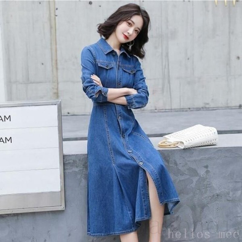 デニムロングシャツワンピースレディースシャツワンピデニム綿長袖aラインマキシ2way 通販 Lineポイント最大0 5 Get Lineショッピング