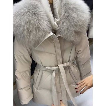 2025冬季新款韓版高級感中長款棉服女收腰顯瘦系帶保暖大毛領外套