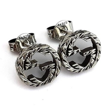 GUCCI 復古925純銀雕花 Interlocking G 925純銀雙G墜飾耳環