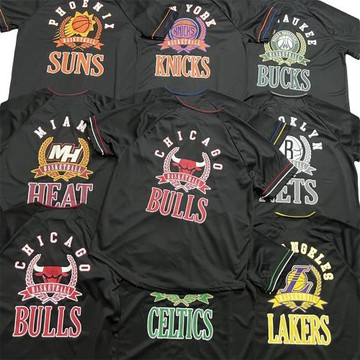 外貿球迷款前后刺繡印花紐扣衫短袖 速干網眼運動潮流棒球衫T恤