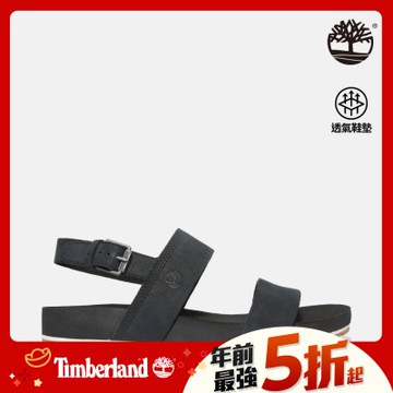 Timberland官方旗艦 女款黑色後帶式皮革涼鞋|A2AT9001