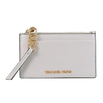 MICHAEL KORS EMPIRE 荔枝皮革卡片拉鍊零錢包.白色