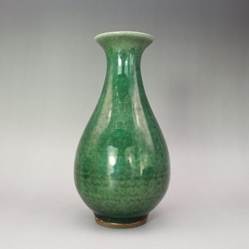 晚清民窯美人醉豇豆綠釉玉壺春瓶古玩陶瓷古董瓷器手工仿古收藏品