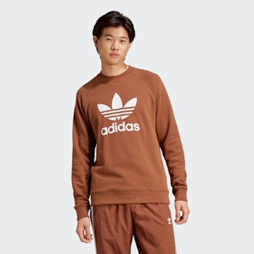ADIDAS ORIGINALS 愛迪達 阿迪達斯 三葉草 經典款 圓領 大學T 男長袖上衣-咖啡色 TREFOIL CREW-IZ2357