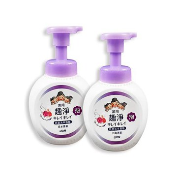 (2瓶超值組)日本LION獅王-趣淨植萃濃密泡沫洗手慕斯250ml/按壓瓶-淡雅花香(紫色頭)(綿密柔軟去污香氛泡泡洗手乳/全家適用防疫必備潔膚慕絲)