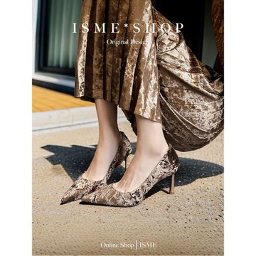 女面尖頭名媛氣質優雅單鞋宴會高跟鞋淺口細跟金絲絨法式秋季網紅